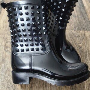 Capelli Shiny Black Spiked Rain Boots Size 10